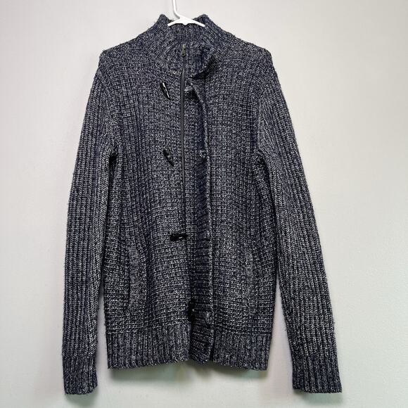 Express Shawl Collar Mock Neck Zip Duffle Toggle Chunky Knit Cardigan Mens Sz L - Picture 1 of 13